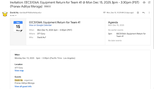 Workspace cleanup proof after returning equipment to UC Berkeley ESG